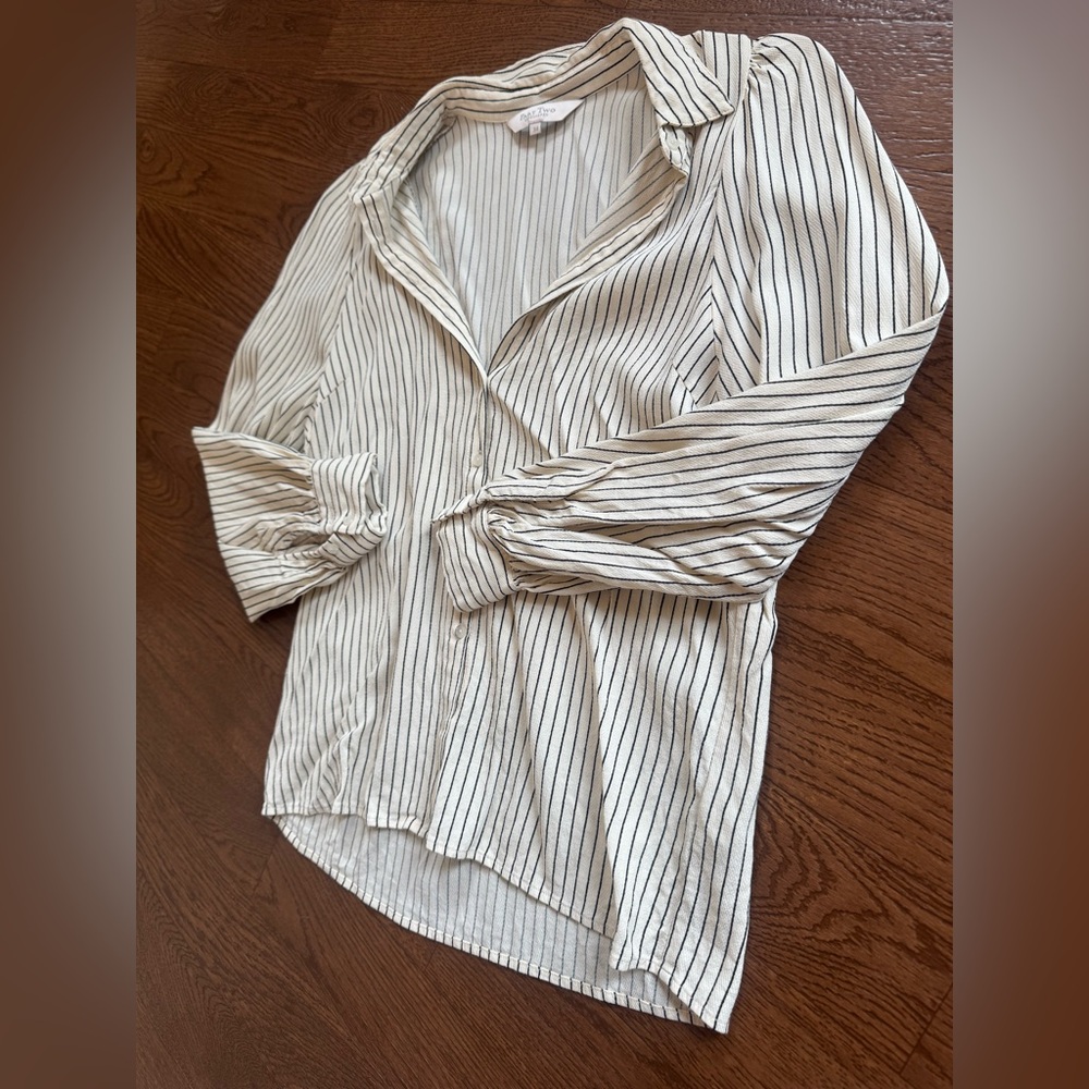 Part Two Copenhagen Pinstripe Puff-Sleeve Button Shirt